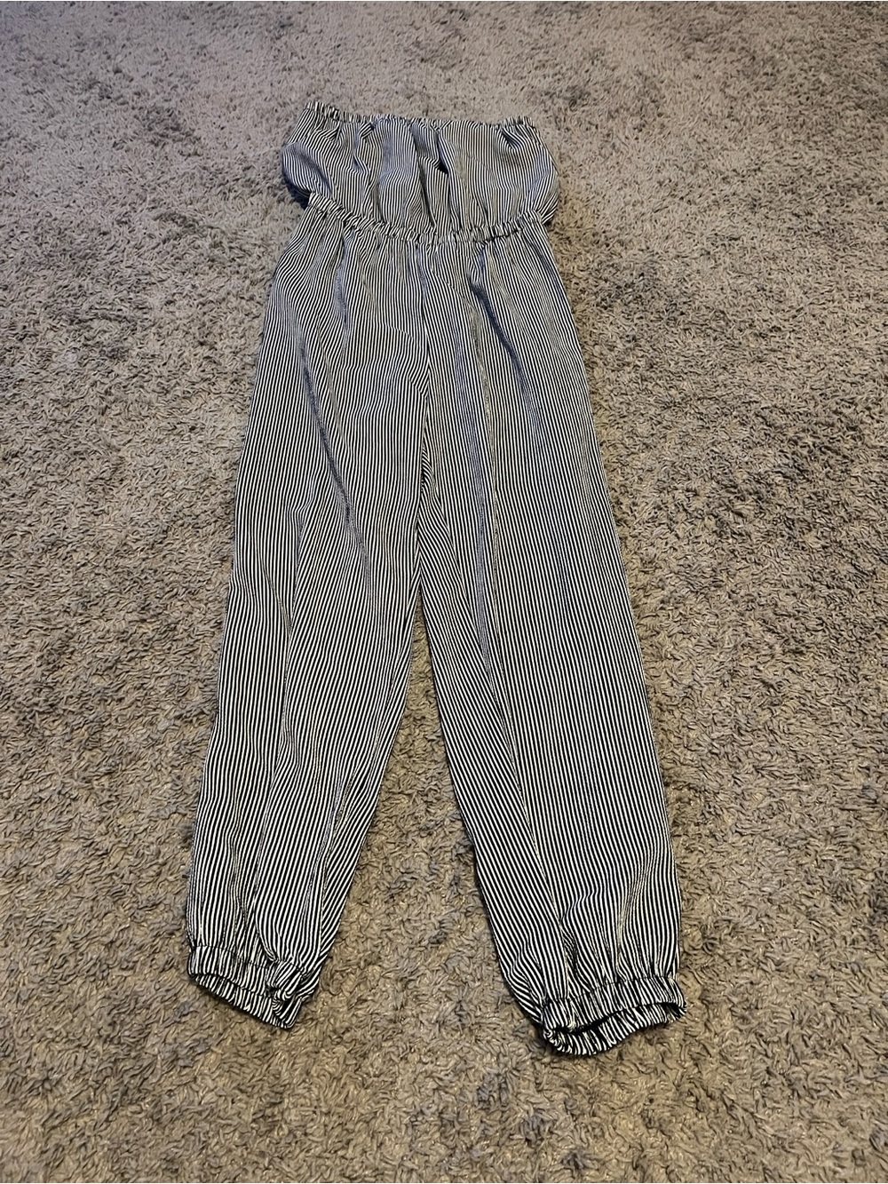 Audrey 3+1 Black and White Striped Strapless Jumpsuit